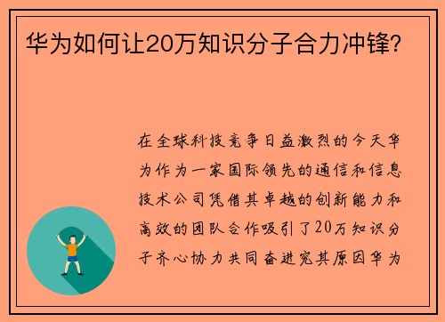 华为如何让20万知识分子合力冲锋？