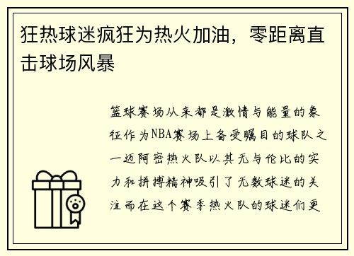 狂热球迷疯狂为热火加油，零距离直击球场风暴